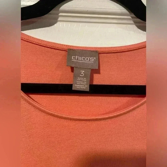Chicos Coral Short Pleated Sleeve Round Neck Soft Stretchy Tee Size L - Picture 6 of 13